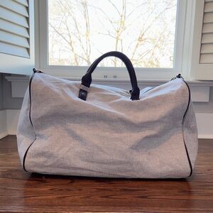 Neutral Canvas Weekender Tote Bag with Black Trim